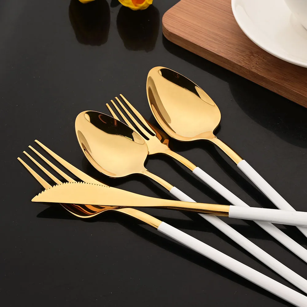 5Pcs White Gold Cutlery Set St - Gold Plated Cutlery review and price