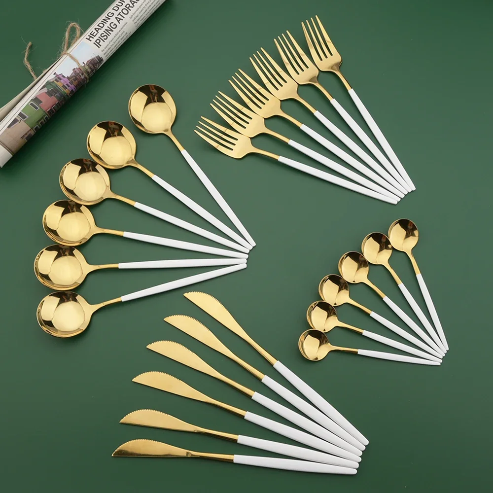 16/24/32/48Pcs Dinnerware Set  - Gold Plated Cutlery review and price