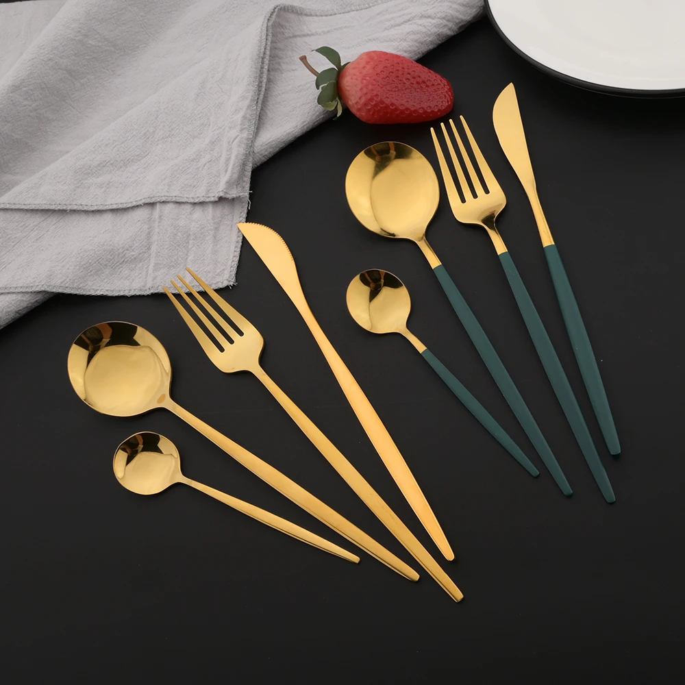 16Pcs Green Gold Dinnerware St - Gold Plated Cutlery review and price